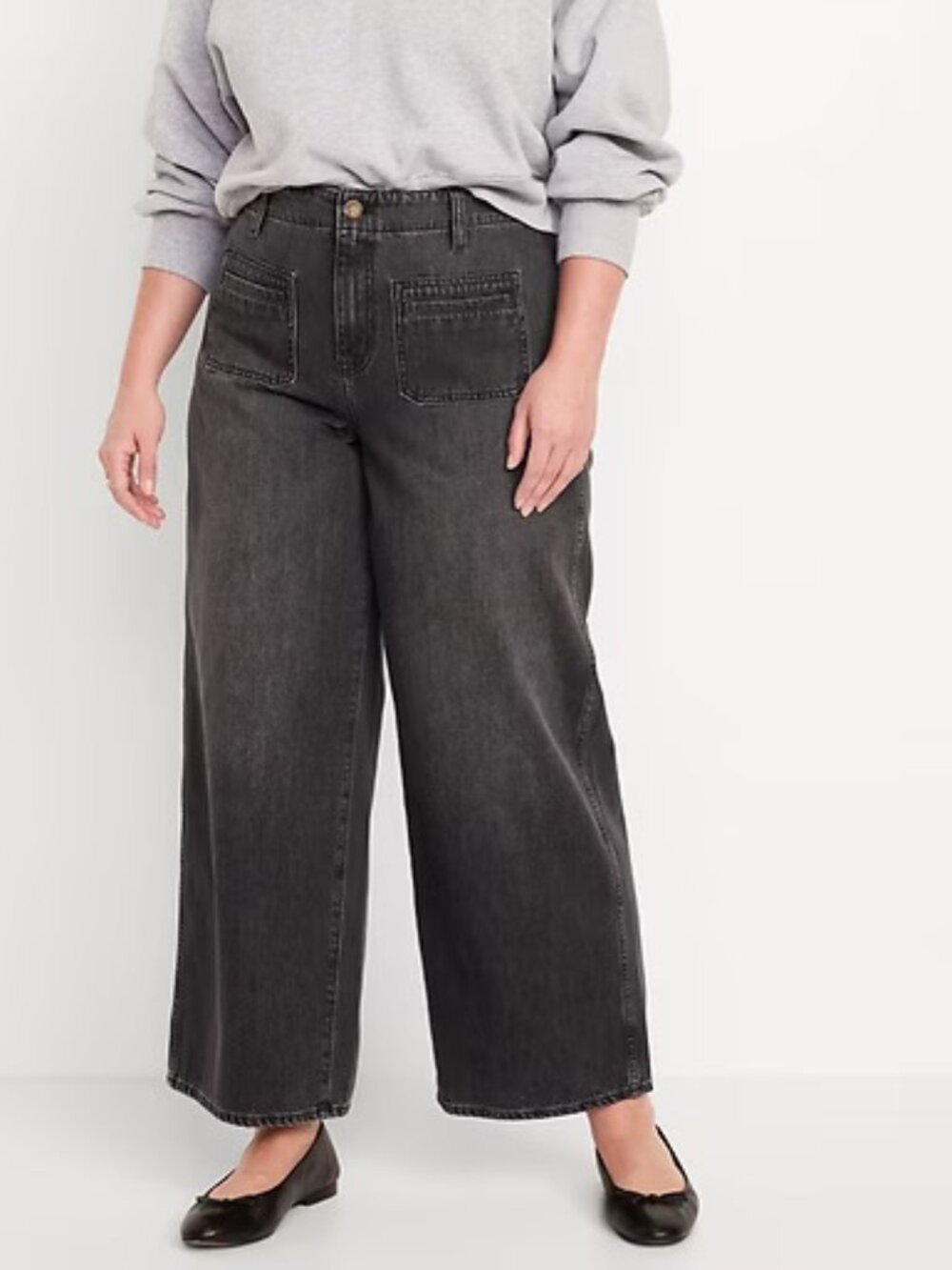Old Navy High-Waisted Baggy Wide-Leg Trouser Jeans, 18, Black Wash
